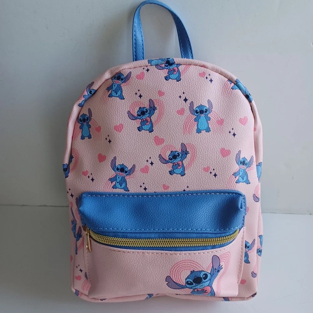 Disney‎ NWT Stitch Mini Backpack Hearts Print Blue Pink Bounding Fashion Bag